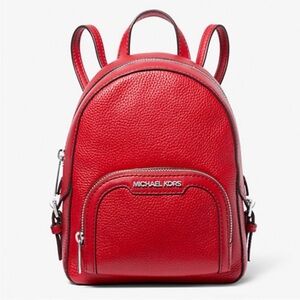 Michael Kors Bright Red Extra-Small Pebbled Leather Convertible Backpack